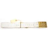 An ERII buff leather waistbelt of the Royal Horse Guards, brass plate with applied R Arms,