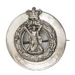 A Vic piper’s silver plated plaid brooch, St Andrew and cross in crowned wreath to centre (