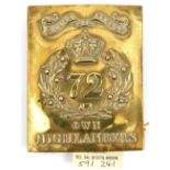 An OR’s die struck rectangular brass SBP of The 72nd (D of Albany’s Own Highlanders)2 hooks and 2