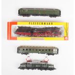 A small quantity of continental HO/OO railway, by Roco, Liliput and Fleishmann. 4 locomotives - a DB