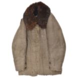 A German Third Reich period brown fur lined leather flying jacket, with zip and button up pockets on