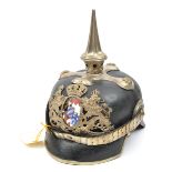 An Imperial German Bavarian General’s pickelhaube, the plate of frosted silver with enamelled