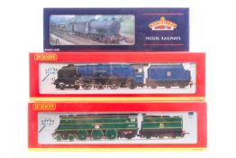 3 OO railway locomotives. 2x Hornby; A BR Battle of Britain Class 4-6-2 tender locos, Sir Eustace