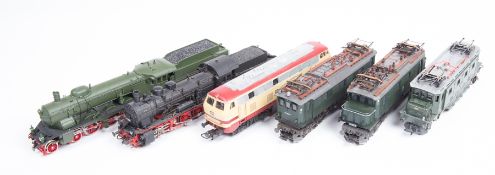 6 HO continental locomotives by various makes. By Roco and Lima. 3 electric – a Swiss 1-Co-2 twin