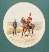 An original watercolour by Norie showing a mounted officer of The King’s Dragoon Guards, in full