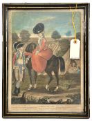 A Geo coloured print “A Visit to the Camp”, showing a mounted lady talking to officer, tents in
