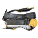A good post 1902 RN officer’s undress sword belt and slings, of 1¼” black leather, small gilt WBP.