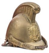 A good late 19th century brass helmet of Herstmonceux (Sussex) Fire Brigade, of French light cavalry