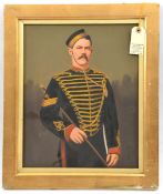 A late 19th century oil on board painting of a Sergeant, Royal Artillery, wearing tunic and pill box
