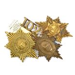 3 Worcester Regt brass star valise badges, lion in Garter centre, lion and “Firm” centre and