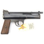 An early pre war .22” Webley Mark I air pistol, number 9915 (1925), plain walnut grip with brass