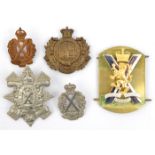 3 cap/glengarry badges: Glasgow Highlanders, Scottish Horse WM with Scottish crown and brass KC; 2