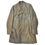 A Third Reich naval officer’s ¾ length grey leather coat, with grey wool lining and grey metal