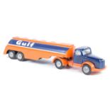 A scarce Tekno Volvo normal control articulated petrol tanker in Gulf livery. Finished in deep