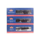 3 Bachmann OO railway locomotives. A BR Class 7F 2-8-0 tender locomotive, 53808, in unlined black