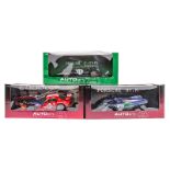 3 1:18 sports racing cars by Autoart. Jaguar C Type, Le Mans winner in BRG, No.18. Porsche 917K in