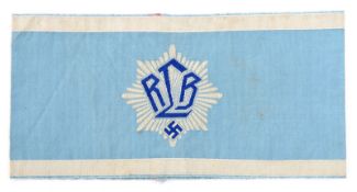 A scarce RLB cloth armband, pale blue with white edging and 1st type RLB device in dark blue and