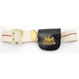 An ERII shoulder belt and pouch of the Royal Horse Guards, buff leather belt with crimson flask