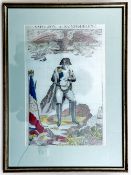 2 coloured prints: “Napoleon à Sainte-Helène”, brooding on a rock with eagle above, tricoleur,