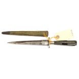 A late 19th century stiletto, tapered blade 6” (tip repointed) WM crossguard with ball finials, WM