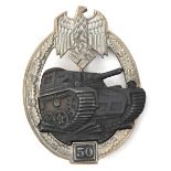 A Third Reich Panzer Assault badge for 50 engagements, by G B (Gustav Brehmer). VGC (similar to