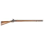 A military style commercial 10 bore percussion musket, 53” overall, barrel 36¾” with B’ham proofs (