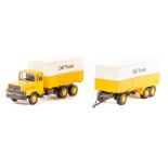 2 Lion Car trucks. A DAF 2800 normal control 10 wheel rigid truck and 10 wheel trailer in yellow and