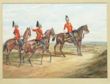 A well executed watercolour painting of 2 mounted officers and a trooper of the 1st (Royal)