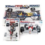 12 plastic motor racing kits by Tamiya, Protar, Heller, Hasegawa, etc. 1:12 scale; Alfa Romeo