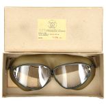A pair of WWII Luftwaffe pilot’s flying goggles, in their original card case with printed label