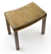 A stool from the Coronation of George VI, dark oak legs, grey green velvet shaped seat, gilt lace