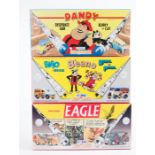 13 Corgi Comic sets and vehicles. The Beano – Morris 1000 and J vans. Eagle – Volkswagen and Bedford