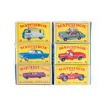 6 Matchbox 75 Series vehicles. A Milk Delivery Truck (21), a Ford Zephyr III (33), a Pontiac