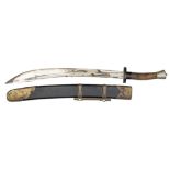 A Chinese “Boxer Rebellion” period sword, curved, swollen, plated blade 23”, with twin back fuller