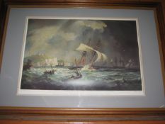 A large framed print “Schooner Yacht ‘Flower of Kent’ leaving Dover, circa 1840”, no 7 of a