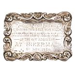 A Vic silver Crimean War commemorative rectangular belt plate, scrolled border, engraved “Ensign