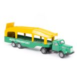 A scarce Danish Tekno Scania 76 normal control articulated car transporter. In yellow and bright
