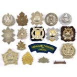 15 Canadian Scottish glengarry badges, including Black Watch, Q O Camerons, Lake Superior, Toronto