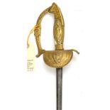 An Italian courtsword, slender ovoid section blade 29½”, gilt brass ornamental hilt, the turn down