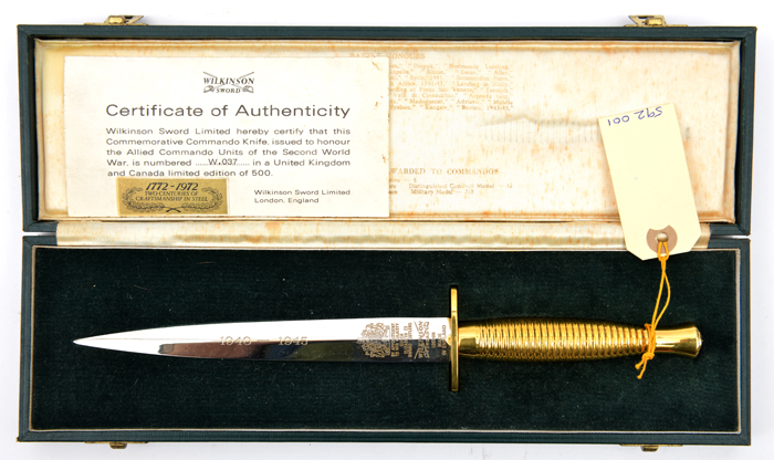 A WWII Commemorative Commando knife by Wilkinson Sword, no W.037 of a limited edition of 500, with