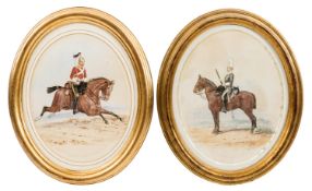 2 oval watercolours by Richard Simkin one showing a trooper of the 3rd (Prince of Wales’s) Dragoon