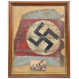 A painted fabric panel from the tail fin of a pre WWII Third Reich training glider, approx 17” x