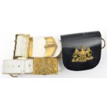 An ERII shoulder belt and pouch of the Royal Horse Guards, buff leather belt with crimson flask