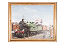 An original oil painting on board by Cuthbert Hamilton Ellis. A portrait of a LNER Holden D13
