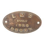 An LMS locomotive brass builder’s plate. Believed to be from a Fowler Class SDJ7F 2-8-0 oval