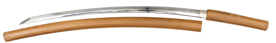 A Japanese sword katana, in shira saya, long highly polished blade 28”. VGC Plate 7