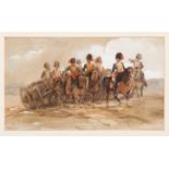 A watercolour painting by George B Campion of a Crimean period Royal Horse Artillery Gun team,