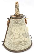 A decorative flask in the style of the late 16th century, 10½” overall, of truncated semi conical