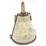 A decorative flask in the style of the late 16th century, 10½” overall, of truncated semi conical