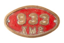 A locomotive brass builder’s plate (tender plate). Believed to be a North British oval plate (